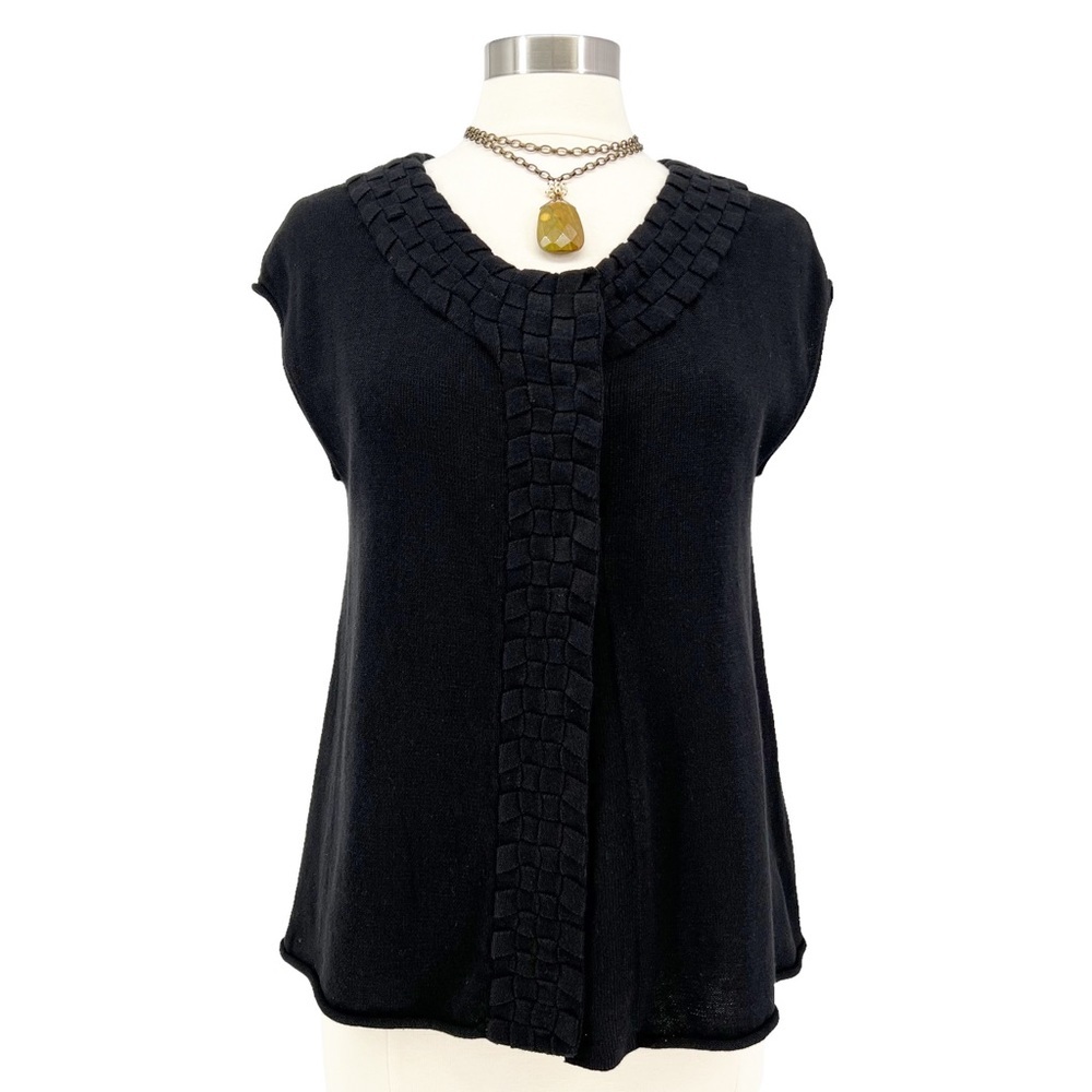 ANTHROPOLOGIE Moth Black Knit Cap Sleeve Snap Vest L